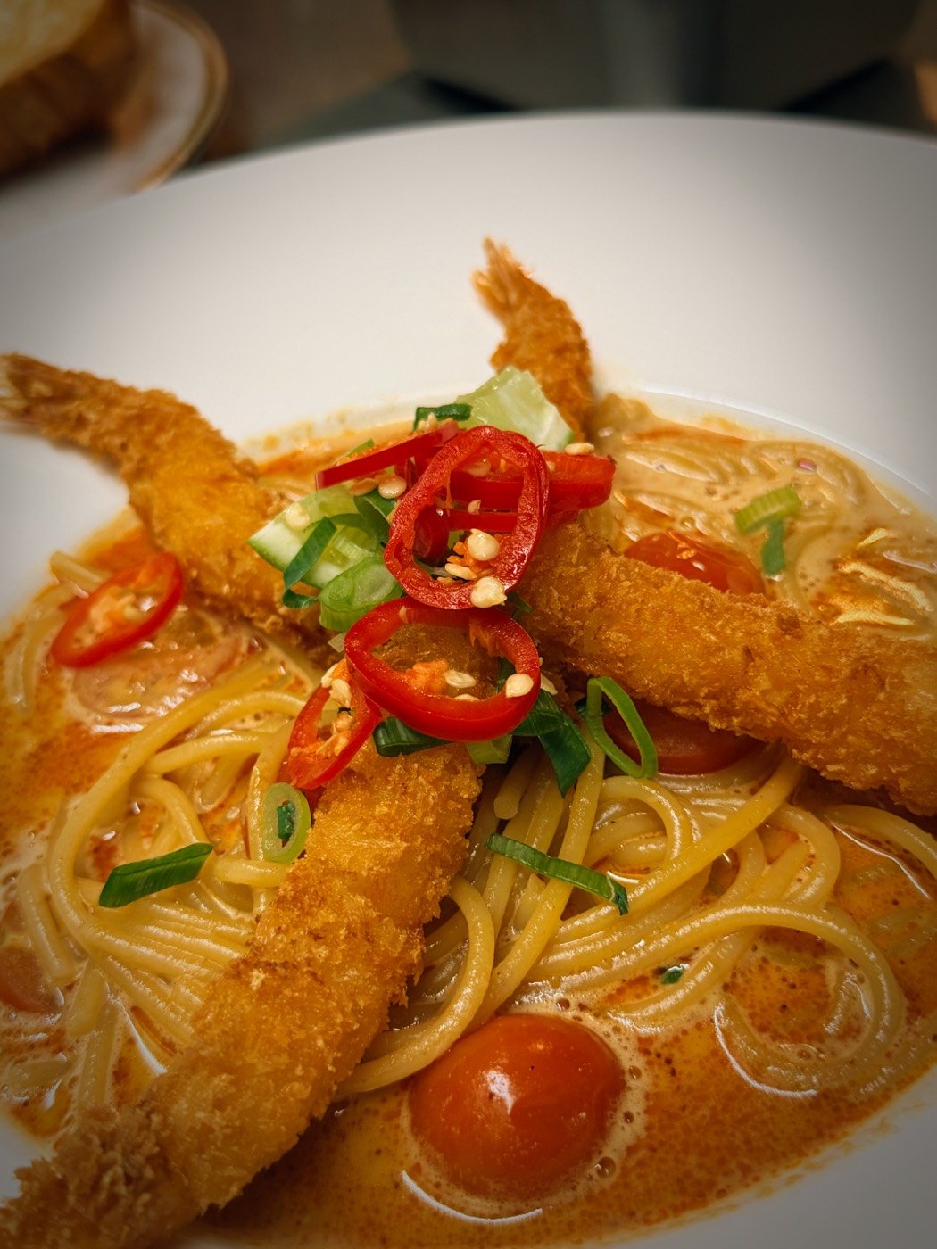Creamy Tom Yum Prawn Spaghetti